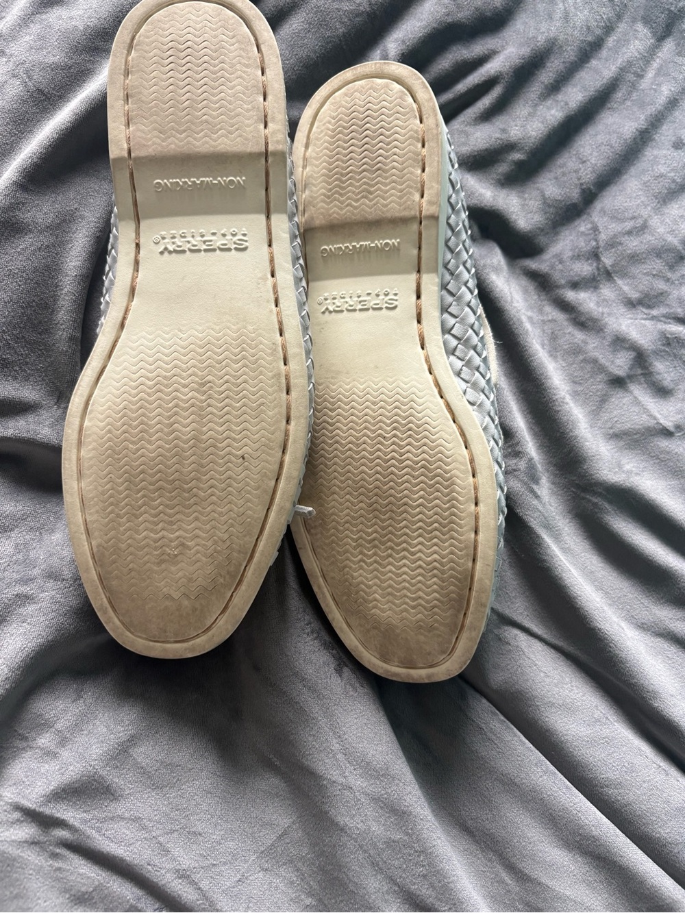 Sperry Silver & Grey Woven Leather Boat Shoes - Picture 8 of 8